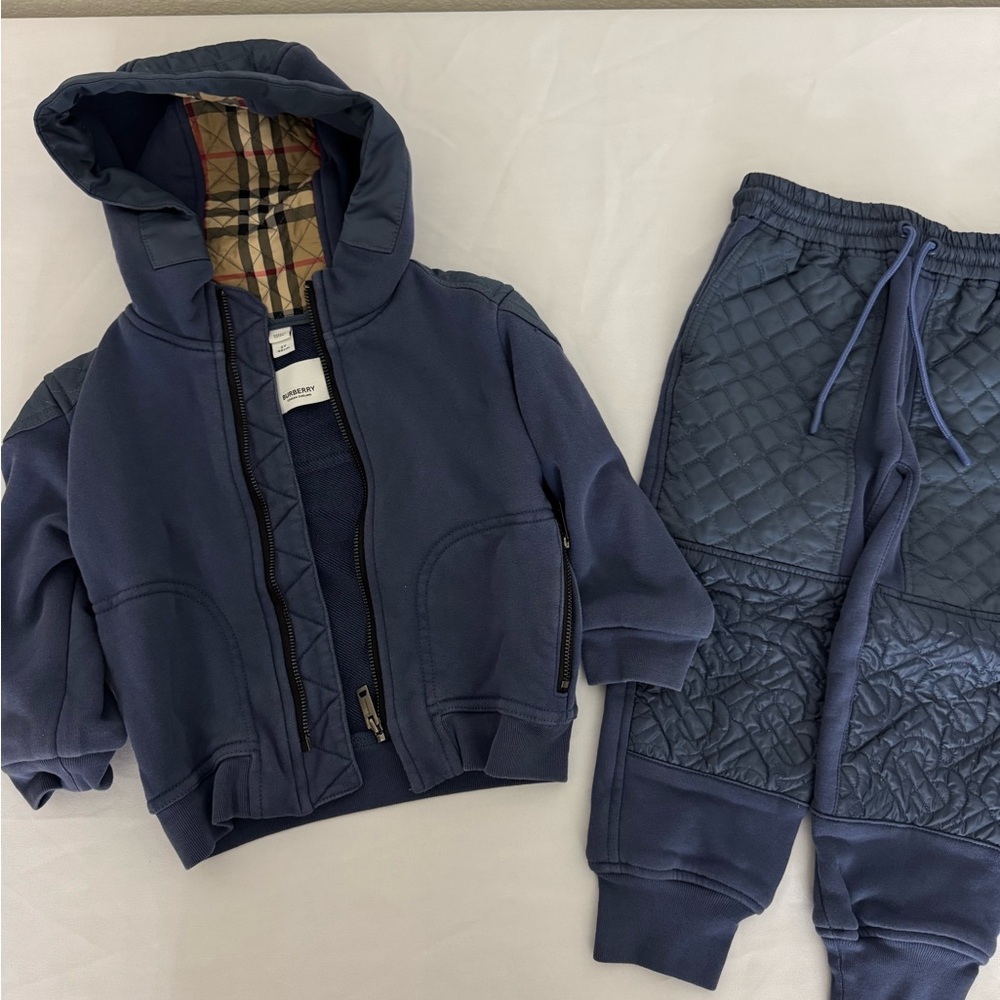 Kids Blue Quilted Hoodie and Jogger Set 2Y hoodie 3Y joggers